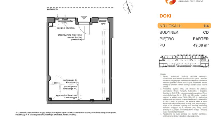 Rzut - Lokal użytkowy na sprzedaż 1 pokój o powierzchni 49,38 m² - numer DK/CD/U4 w DOKI Living