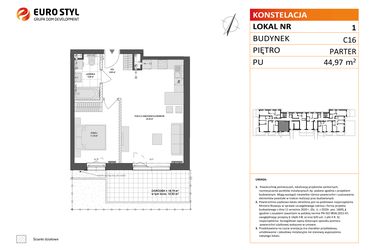 Rzut - Mieszkanie na sprzedaż 2 pokoje o powierzchni 44,97 m² - numer C16.1 w Konstelacja etap VI