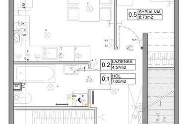 Rzut - Mieszkanie na sprzedaż 3 pokoje o powierzchni 48,03 m² - numer 69 w Manufaktura Marki 2 etap III