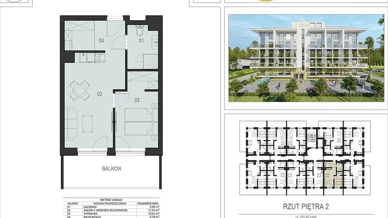 Rzut - Mieszkanie na sprzedaż 2 pokoje o powierzchni 39,15 m² - numer 2.04 w Ustronie Supreme Apartments