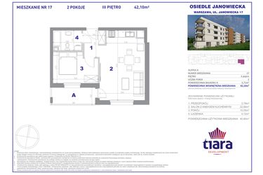 Rzut - Mieszkanie na sprzedaż 2 pokoje o powierzchni 42,1 m² - numer 17 w Osiedle Janowiecka