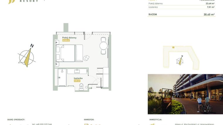 Rzut - Mieszkanie na sprzedaż 1 pokój o powierzchni 30,65 m² - numer H.1.25 w Harmony Resort