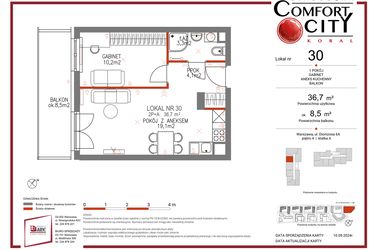 Rzut - Mieszkanie na sprzedaż 2 pokoje o powierzchni 36,7 m² - numer 30 w Comfort City Koral