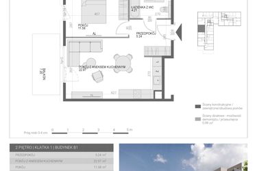 Rzut - Mieszkanie na sprzedaż 2 pokoje o powierzchni 44 m² - numer M24 w Modern House II