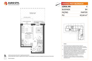 Rzut - Mieszkanie na sprzedaż 2 pokoje o powierzchni 42,64 m² - numer B4.4 w Osiedle Przy Błoniach 3 etap III