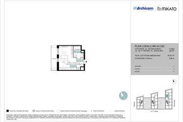 Rzut - Mieszkanie na sprzedaż 1 pokój o powierzchni 29 m² - numer A3 332 w Mikato