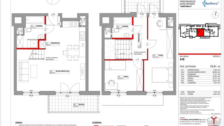 Rzut - Mieszkanie na sprzedaż 3 pokoje o powierzchni 78,91 m² - numer 18 w Harfowa 9