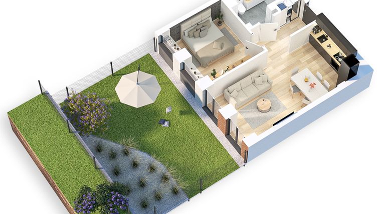 Rzut - Mieszkanie na sprzedaż 2 pokoje o powierzchni 43,88 m² - numer A.M.04 w Apartamenty Porcelanowe