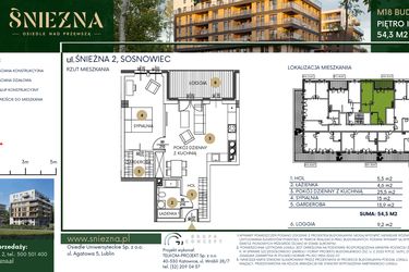 Rzut - Mieszkanie na sprzedaż 2 pokoje o powierzchni 54,3 m² - numer A18 w Śnieżna - Osiedle nad Przemszą