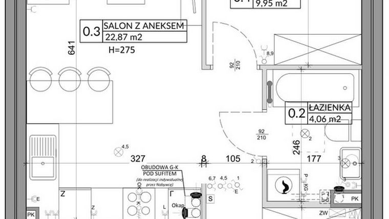 Rzut - Mieszkanie na sprzedaż 3 pokoje o powierzchni 57,39 m² - numer 70A w Osiedle Młodych etap VII