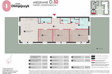 Rzut - Mieszkanie na sprzedaż 4 pokoje o powierzchni 79,32 m² - numer D32 w Osiedle Olimpijczyk II etap