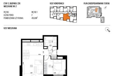 Rzut - Mieszkanie na sprzedaż 2 pokoje o powierzchni 49,53 m² - numer 22K/02 w NATURAMA II