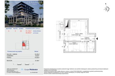 Rzut - Mieszkanie na sprzedaż 2 pokoje o powierzchni 50,8 m² - numer 32 w Ceramika