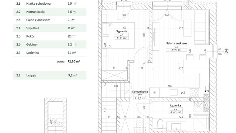 Rzut - Mieszkanie na sprzedaż 4 pokoje o powierzchni 72,2 m² - numer A5M10 w Nefrytowa Park