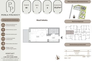 Rzut - Mieszkanie na sprzedaż 1 pokój o powierzchni 33,27 m² - numer B1.1_2 w Perła Północy etap 2
