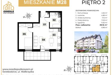 Rzut - Mieszkanie na sprzedaż 2 pokoje o powierzchni 39,16 m² - numer M28 w Osiedle Pod Książem