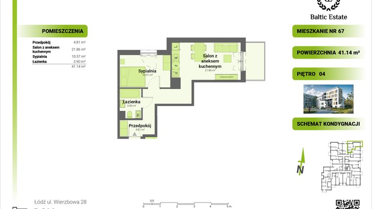 Rzut - Mieszkanie na sprzedaż 2 pokoje o powierzchni 41,14 m² - numer 04.M.67 w Dom Architekta