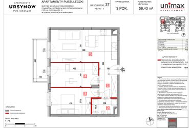 Rzut - Mieszkanie na sprzedaż 3 pokoje o powierzchni 56,43 m² - numer M37 w Apartamenty Pustułeczki