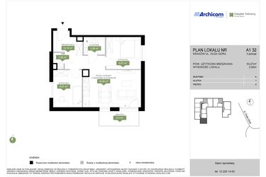 Rzut - Mieszkanie na sprzedaż 3 pokoje o powierzchni 53,27 m² - numer A1 32 w Zakątek Telimeny