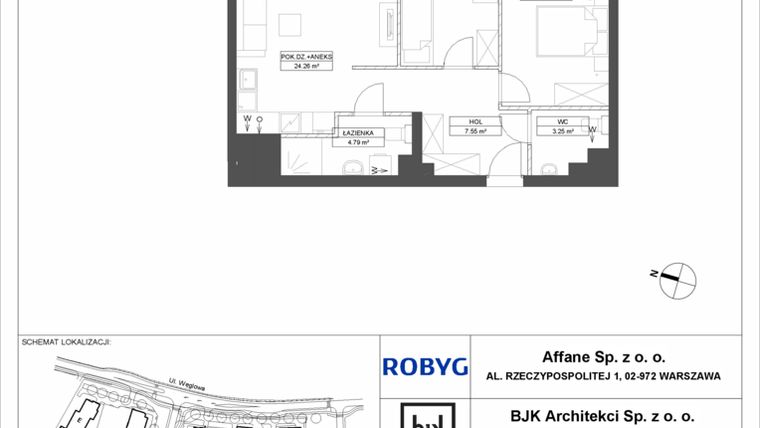 Rzut - Mieszkanie na sprzedaż 3 pokoje o powierzchni 60,81 m² - numer A.3M15 w WENDY