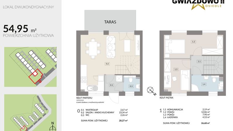 Rzut - Dom na sprzedaż 4 pokoje o powierzchni 54,95 m² - numer O5.1 w Gwiazdowo II