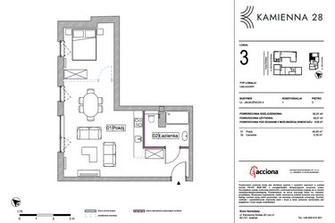 Rzut - Mieszkanie na sprzedaż 1 pokój o powierzchni 53,31 m² - numer 4.3 w Kamienna 28 - apartamenty inwestycyjne