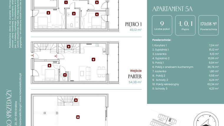 Rzut - Mieszkanie na sprzedaż 9 pokoi o powierzchni 170,08 m² - numer 5A w Nowa Wieliczka