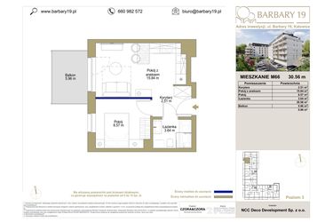 Rzut - Mieszkanie na sprzedaż 2 pokoje o powierzchni 30,56 m² - numer M66 w Barbary 19