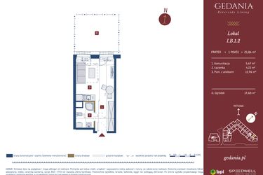 Rzut - Mieszkanie na sprzedaż 1 pokój o powierzchni 25,86 m² - numer I.B.1.2 w GEDANIA Riverside Living - apartamenty inwestycyjne