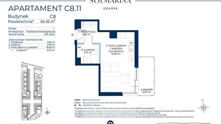 Rzut - Mieszkanie na sprzedaż 1 pokój o powierzchni 26,42 m² - numer C8.11 w Sol Marina etap III