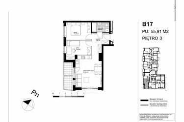 Rzut - Mieszkanie na sprzedaż 3 pokoje o powierzchni 55,91 m² - numer B17 w Apartamenty Kopernika - etap II