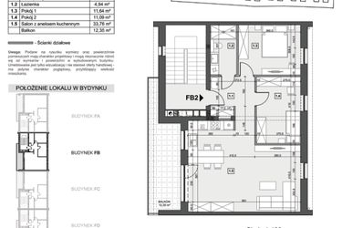 Rzut - Mieszkanie na sprzedaż 3 pokoje o powierzchni 69,15 m² - numer FB2 w Wzgórze Zelwerowicza
