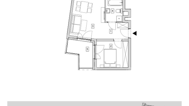 Rzut - Mieszkanie na sprzedaż 2 pokoje o powierzchni 39,02 m² - numer B5-K1-1-4 w ATAL Strachowicka II