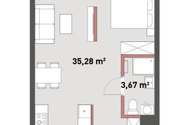 Rzut - Mieszkanie na sprzedaż 1 pokój o powierzchni 41,54 m² - numer A.07.12 w Żelazna 54