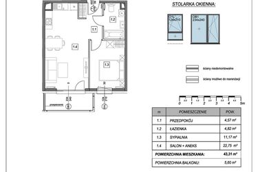 Rzut - Mieszkanie na sprzedaż 2 pokoje o powierzchni 43,31 m² - numer B.5.2 w #NaSwoim2