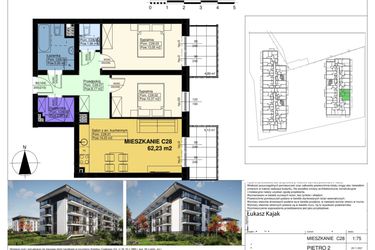 Rzut - Mieszkanie na sprzedaż 3 pokoje o powierzchni 62,23 m² - numer C28 w Duo Park