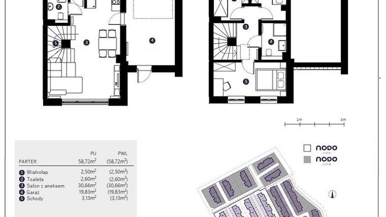 Rzut - Dom na sprzedaż 4 pokoje o powierzchni 92,48 m² - numer 17A w Osiedle Nodo
