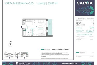 Rzut - Mieszkanie na sprzedaż 1 pokój o powierzchni 33,87 m² - numer C.45 w Osiedle Salvia