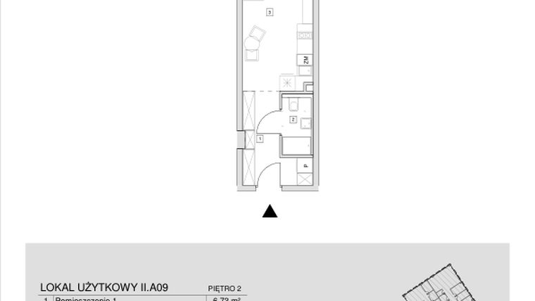 Rzut - Mieszkanie na sprzedaż 1 pokój o powierzchni 26,96 m² - numer II.A.09 w Krakowska 35 - Apartamenty Inwestycyjne
