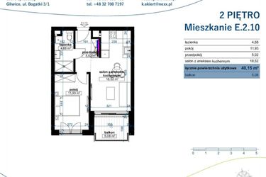 Rzut - Mieszkanie na sprzedaż 2 pokoje o powierzchni 40,15 m² - numer E.2.10 w Wzgórze Poetów 2