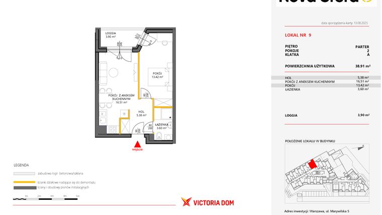 Rzut - Mieszkanie na sprzedaż 2 pokoje o powierzchni 38,91 m² - numer 9 w Miasteczko Nova Sfera 5