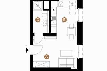 Rzut - Mieszkanie na sprzedaż 1 pokój o powierzchni 27,84 m² - numer B-4-19 w Taczaka 5