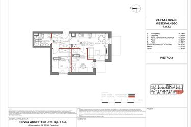Rzut - Mieszkanie na sprzedaż 3 pokoje o powierzchni 50,87 m² - numer A.12 w Piaseczno Residence