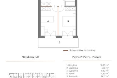 Rzut - Mieszkanie na sprzedaż 2 pokoje o powierzchni 73,2 m² - numer A33 w Dąbrowskiego 9