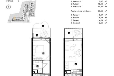 Rzut - Mieszkanie na sprzedaż 2 pokoje o powierzchni 38,39 m² - numer A.0.2 w Cisha Apartamenty Dziwnów