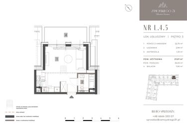 Rzut - Mieszkanie na sprzedaż 1 pokój o powierzchni 27,07 m² - numer L.4.5 w Zamoyskiego 31
