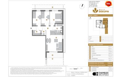 Rzut - Mieszkanie na sprzedaż 4 pokoje o powierzchni 76,9 m² - numer B.1 w Wille Biskupin