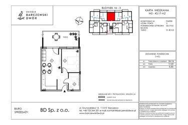 Rzut - Mieszkanie na sprzedaż 2 pokoje o powierzchni 43,17 m² - numer M5 w Osiedle Barczewski Dwór etap III