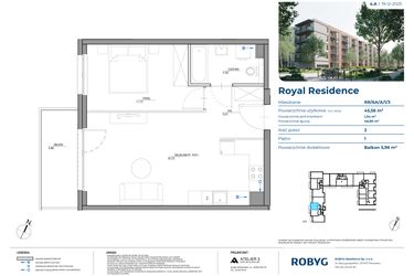 Rzut - Mieszkanie na sprzedaż 2 pokoje o powierzchni 45,82 m² - numer RR/6A/A/1/3 w Royal Residence 6A