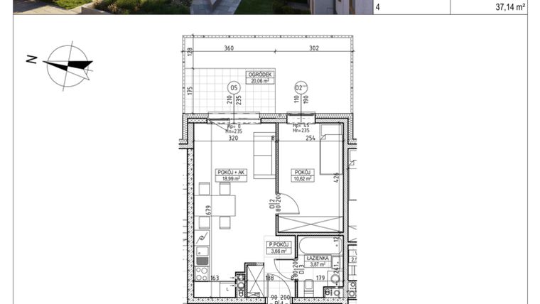 Rzut - Mieszkanie na sprzedaż 2 pokoje o powierzchni 37,14 m² - numer M.B7.00.01 w Osiedle Harmonia bud. B7